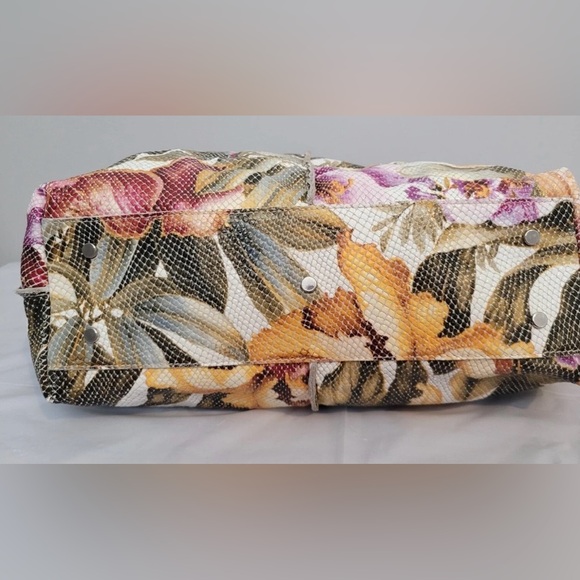 Roberta Gandolfi Italian Leather Tote Shoulder Bag Multicolor Floral with Pouch - Picture 6 of 11